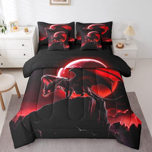 Castle Fairy Dragon Wolf Bedding Set,3D Western Wildlife Queen Comforter Set with Sheets for Kids Boys Girls Teens Room Decor,Magical Jungle Animal Bed in a Bag 7 Piece for Bedroom Living Room - Image 89