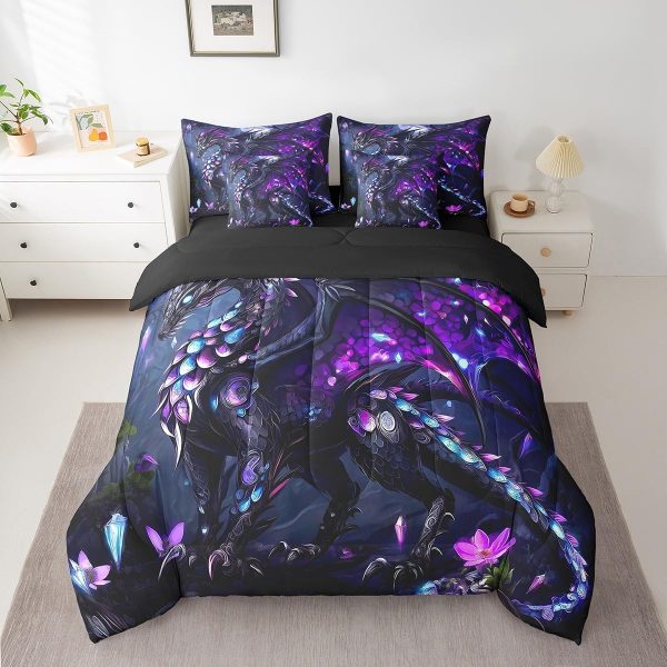 Castle Fairy Dragon Wolf Bedding Set,3D Western Wildlife Queen Comforter Set with Sheets for Kids Boys Girls Teens Room Decor,Magical Jungle Animal Bed in a Bag 7 Piece for Bedroom Living Room - Image 93