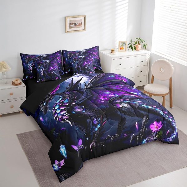 Castle Fairy Dragon Wolf Bedding Set,3D Western Wildlife Queen Comforter Set with Sheets for Kids Boys Girls Teens Room Decor,Magical Jungle Animal Bed in a Bag 7 Piece for Bedroom Living Room - Image 94
