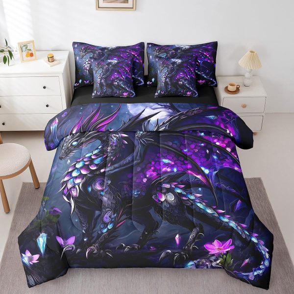 Castle Fairy Dragon Wolf Bedding Set,3D Western Wildlife Queen Comforter Set with Sheets for Kids Boys Girls Teens Room Decor,Magical Jungle Animal Bed in a Bag 7 Piece for Bedroom Living Room - Image 95