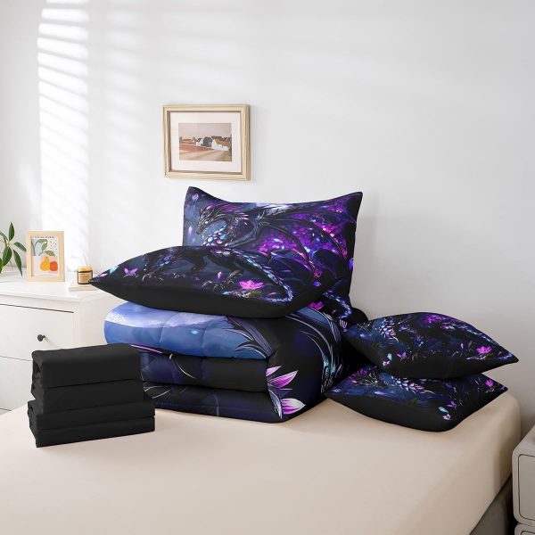 Castle Fairy Dragon Wolf Bedding Set,3D Western Wildlife Queen Comforter Set with Sheets for Kids Boys Girls Teens Room Decor,Magical Jungle Animal Bed in a Bag 7 Piece for Bedroom Living Room - Image 98