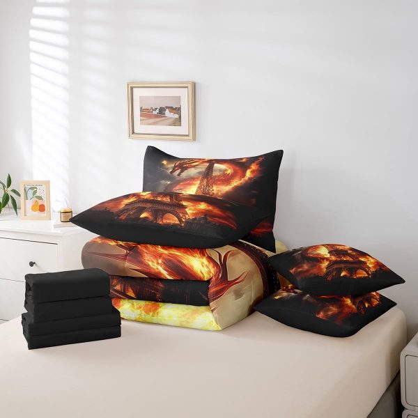 Castle Fairy Dragon Wolf Bedding Set,3D Western Wildlife Queen Comforter Set with Sheets for Kids Boys Girls Teens Room Decor,Magical Jungle Animal Bed in a Bag 7 Piece for Bedroom Living Room - Image 104