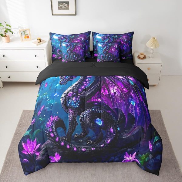 Castle Fairy Dragon Wolf Bedding Set,3D Western Wildlife Queen Comforter Set with Sheets for Kids Boys Girls Teens Room Decor,Magical Jungle Animal Bed in a Bag 7 Piece for Bedroom Living Room - Image 105