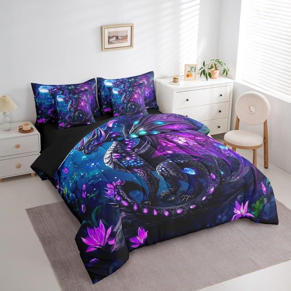 Castle Fairy Dragon Wolf Bedding Set,3D Western Wildlife Queen Comforter Set with Sheets for Kids Boys Girls Teens Room Decor,Magical Jungle Animal Bed in a Bag 7 Piece for Bedroom Living Room - Image 106