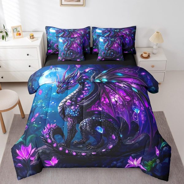 Castle Fairy Dragon Wolf Bedding Set,3D Western Wildlife Queen Comforter Set with Sheets for Kids Boys Girls Teens Room Decor,Magical Jungle Animal Bed in a Bag 7 Piece for Bedroom Living Room - Image 107