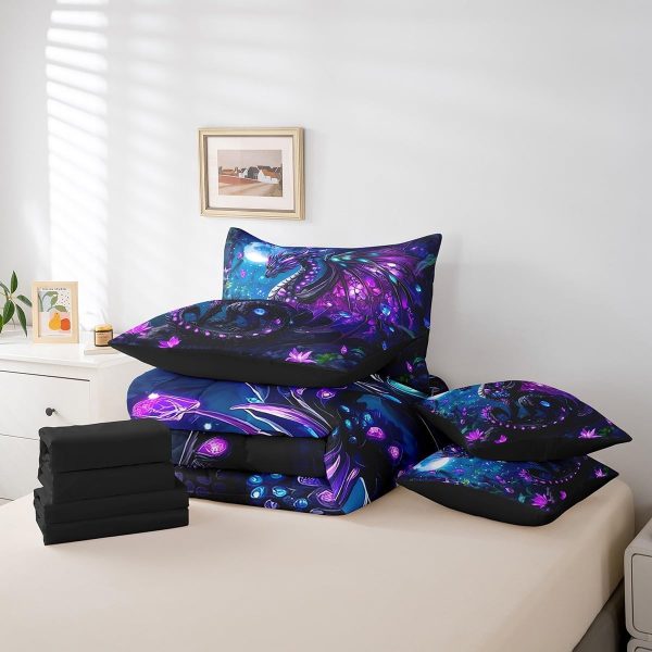 Castle Fairy Dragon Wolf Bedding Set,3D Western Wildlife Queen Comforter Set with Sheets for Kids Boys Girls Teens Room Decor,Magical Jungle Animal Bed in a Bag 7 Piece for Bedroom Living Room - Image 110