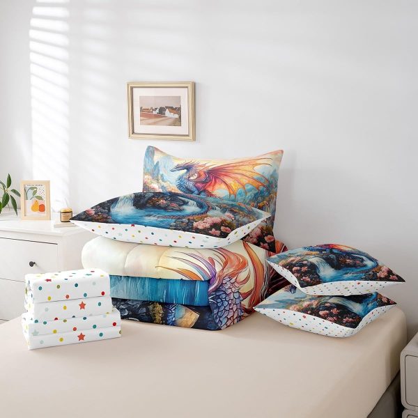 Castle Fairy Dragon Wolf Bedding Set,3D Western Wildlife Queen Comforter Set with Sheets for Kids Boys Girls Teens Room Decor,Magical Jungle Animal Bed in a Bag 7 Piece for Bedroom Living Room - Image 116
