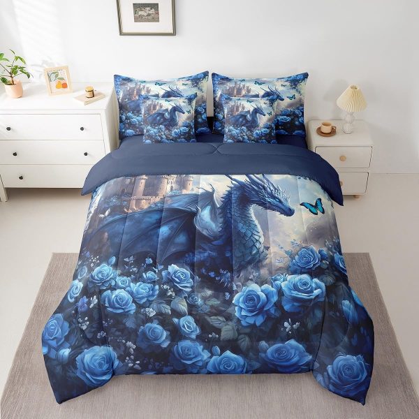 Castle Fairy Dragon Wolf Bedding Set,3D Western Wildlife Queen Comforter Set with Sheets for Kids Boys Girls Teens Room Decor,Magical Jungle Animal Bed in a Bag 7 Piece for Bedroom Living Room - Image 117