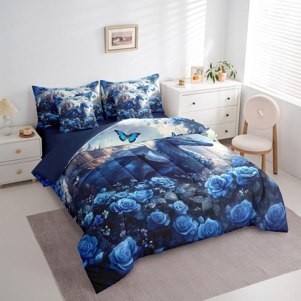 Castle Fairy Dragon Wolf Bedding Set,3D Western Wildlife Queen Comforter Set with Sheets for Kids Boys Girls Teens Room Decor,Magical Jungle Animal Bed in a Bag 7 Piece for Bedroom Living Room - Image 118
