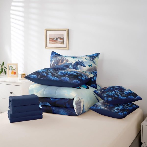 Castle Fairy Dragon Wolf Bedding Set,3D Western Wildlife Queen Comforter Set with Sheets for Kids Boys Girls Teens Room Decor,Magical Jungle Animal Bed in a Bag 7 Piece for Bedroom Living Room - Image 122