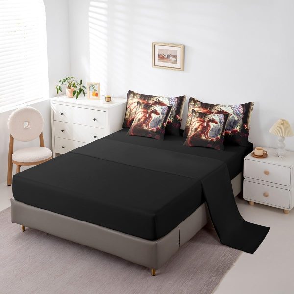Castle Fairy Dragon Wolf Bedding Set,3D Western Wildlife Queen Comforter Set with Sheets for Kids Boys Girls Teens Room Decor,Magical Jungle Animal Bed in a Bag 7 Piece for Bedroom Living Room - Image 126