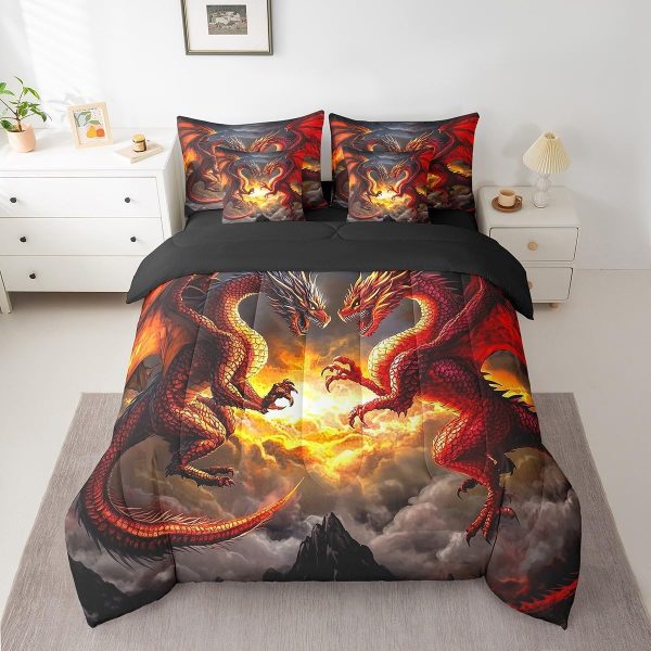 Castle Fairy Dragon Wolf Bedding Set,3D Western Wildlife Queen Comforter Set with Sheets for Kids Boys Girls Teens Room Decor,Magical Jungle Animal Bed in a Bag 7 Piece for Bedroom Living Room - Image 129