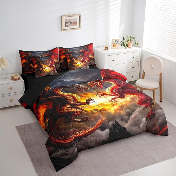 Castle Fairy Dragon Wolf Bedding Set,3D Western Wildlife Queen Comforter Set with Sheets for Kids Boys Girls Teens Room Decor,Magical Jungle Animal Bed in a Bag 7 Piece for Bedroom Living Room - Image 130
