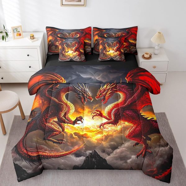 Castle Fairy Dragon Wolf Bedding Set,3D Western Wildlife Queen Comforter Set with Sheets for Kids Boys Girls Teens Room Decor,Magical Jungle Animal Bed in a Bag 7 Piece for Bedroom Living Room - Image 131