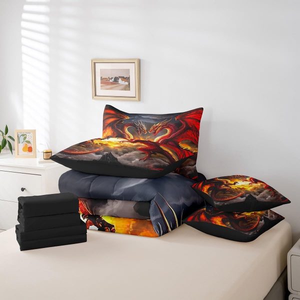 Castle Fairy Dragon Wolf Bedding Set,3D Western Wildlife Queen Comforter Set with Sheets for Kids Boys Girls Teens Room Decor,Magical Jungle Animal Bed in a Bag 7 Piece for Bedroom Living Room - Image 134