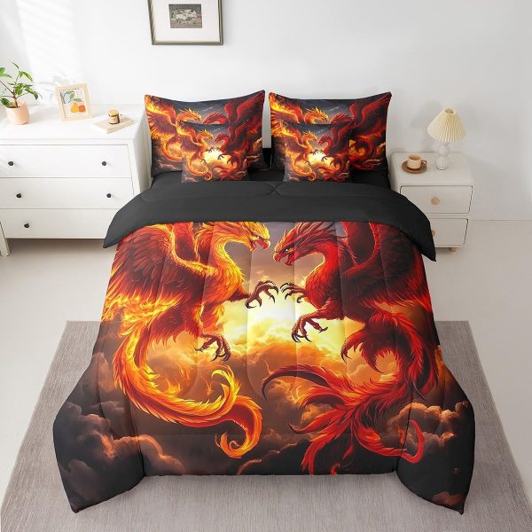 Castle Fairy Dragon Wolf Bedding Set,3D Western Wildlife Queen Comforter Set with Sheets for Kids Boys Girls Teens Room Decor,Magical Jungle Animal Bed in a Bag 7 Piece for Bedroom Living Room - Image 135