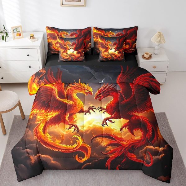 Castle Fairy Dragon Wolf Bedding Set,3D Western Wildlife Queen Comforter Set with Sheets for Kids Boys Girls Teens Room Decor,Magical Jungle Animal Bed in a Bag 7 Piece for Bedroom Living Room - Image 137