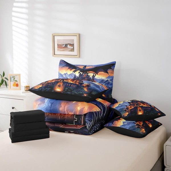 Castle Fairy Dragon Wolf Bedding Set,3D Western Wildlife Queen Comforter Set with Sheets for Kids Boys Girls Teens Room Decor,Magical Jungle Animal Bed in a Bag 7 Piece for Bedroom Living Room - Image 146