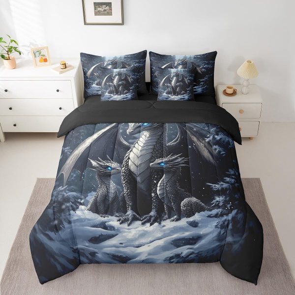 Castle Fairy Dragon Wolf Bedding Set,3D Western Wildlife Queen Comforter Set with Sheets for Kids Boys Girls Teens Room Decor,Magical Jungle Animal Bed in a Bag 7 Piece for Bedroom Living Room - Image 147