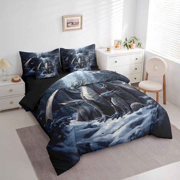 Castle Fairy Dragon Wolf Bedding Set,3D Western Wildlife Queen Comforter Set with Sheets for Kids Boys Girls Teens Room Decor,Magical Jungle Animal Bed in a Bag 7 Piece for Bedroom Living Room - Image 148
