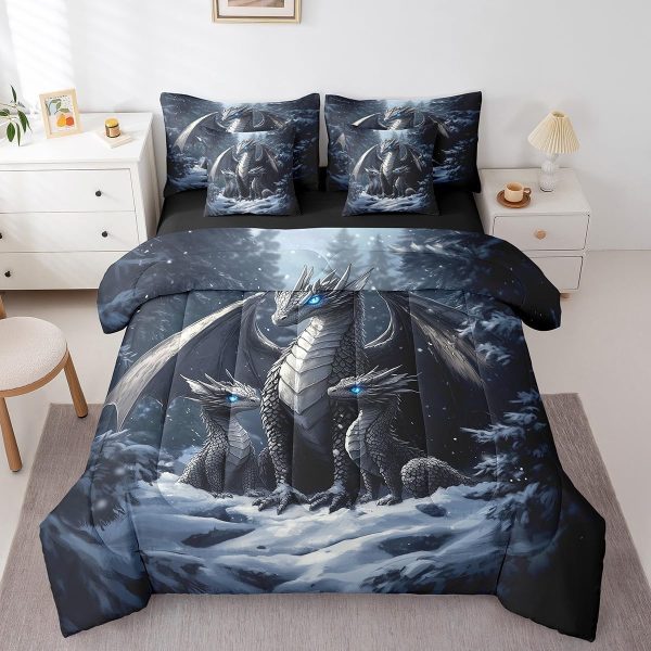 Castle Fairy Dragon Wolf Bedding Set,3D Western Wildlife Queen Comforter Set with Sheets for Kids Boys Girls Teens Room Decor,Magical Jungle Animal Bed in a Bag 7 Piece for Bedroom Living Room - Image 149