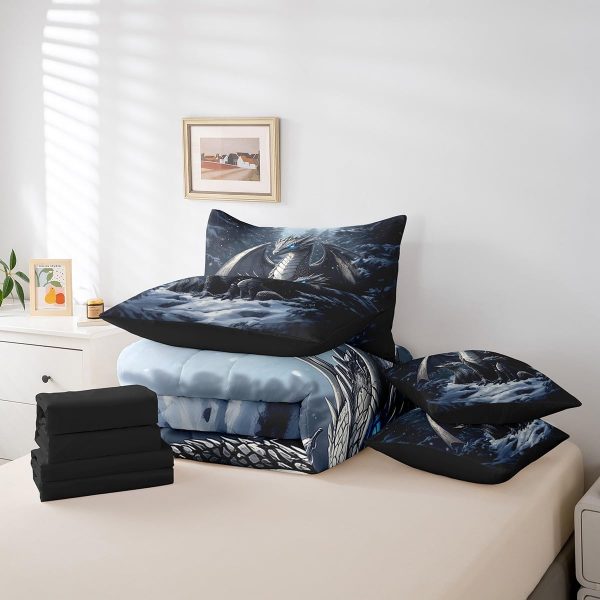 Castle Fairy Dragon Wolf Bedding Set,3D Western Wildlife Queen Comforter Set with Sheets for Kids Boys Girls Teens Room Decor,Magical Jungle Animal Bed in a Bag 7 Piece for Bedroom Living Room - Image 152