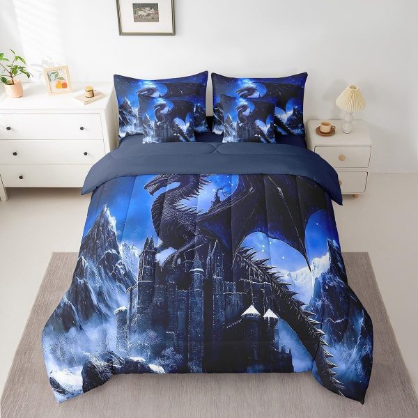Castle Fairy Dragon Wolf Bedding Set,3D Western Wildlife Queen Comforter Set with Sheets for Kids Boys Girls Teens Room Decor,Magical Jungle Animal Bed in a Bag 7 Piece for Bedroom Living Room - Image 153