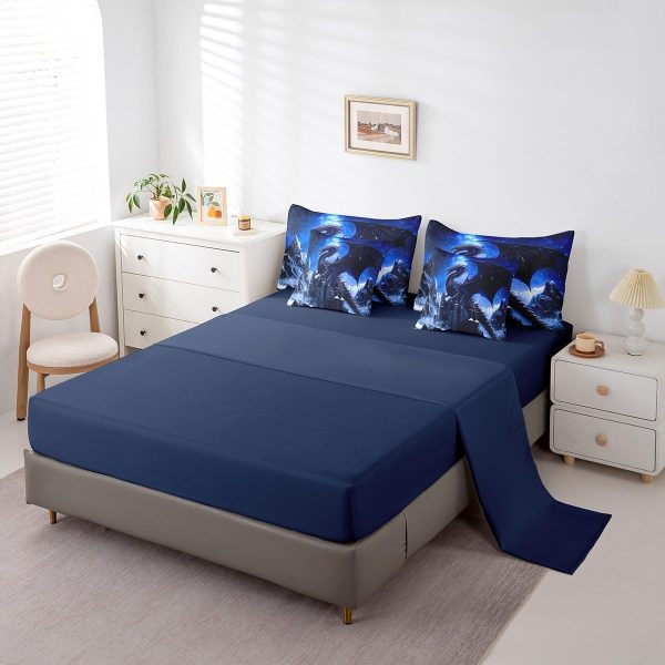 Castle Fairy Dragon Wolf Bedding Set,3D Western Wildlife Queen Comforter Set with Sheets for Kids Boys Girls Teens Room Decor,Magical Jungle Animal Bed in a Bag 7 Piece for Bedroom Living Room - Image 156