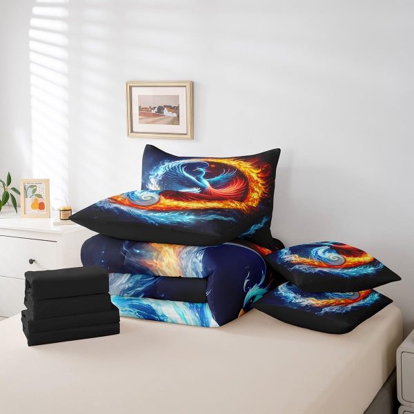 Castle Fairy Dragon Wolf Bedding Set,3D Western Wildlife Queen Comforter Set with Sheets for Kids Boys Girls Teens Room Decor,Magical Jungle Animal Bed in a Bag 7 Piece for Bedroom Living Room - Image 164