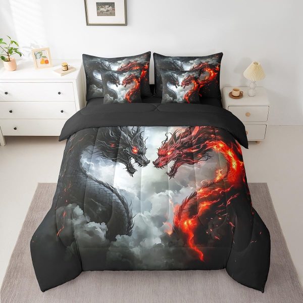 Castle Fairy Dragon Wolf Bedding Set,3D Western Wildlife Queen Comforter Set with Sheets for Kids Boys Girls Teens Room Decor,Magical Jungle Animal Bed in a Bag 7 Piece for Bedroom Living Room - Image 165