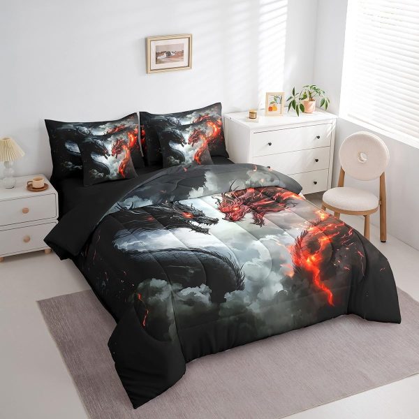 Castle Fairy Dragon Wolf Bedding Set,3D Western Wildlife Queen Comforter Set with Sheets for Kids Boys Girls Teens Room Decor,Magical Jungle Animal Bed in a Bag 7 Piece for Bedroom Living Room - Image 166