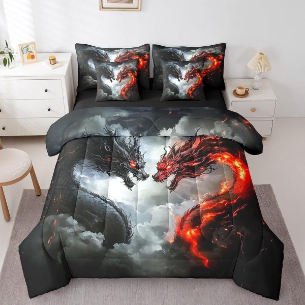 Castle Fairy Dragon Wolf Bedding Set,3D Western Wildlife Queen Comforter Set with Sheets for Kids Boys Girls Teens Room Decor,Magical Jungle Animal Bed in a Bag 7 Piece for Bedroom Living Room - Image 167