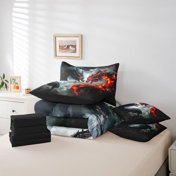 Castle Fairy Dragon Wolf Bedding Set,3D Western Wildlife Queen Comforter Set with Sheets for Kids Boys Girls Teens Room Decor,Magical Jungle Animal Bed in a Bag 7 Piece for Bedroom Living Room - Image 170