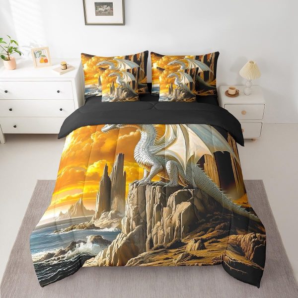 Castle Fairy Dragon Wolf Bedding Set,3D Western Wildlife Queen Comforter Set with Sheets for Kids Boys Girls Teens Room Decor,Magical Jungle Animal Bed in a Bag 7 Piece for Bedroom Living Room - Image 171