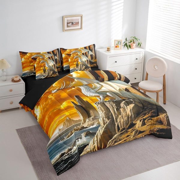 Castle Fairy Dragon Wolf Bedding Set,3D Western Wildlife Queen Comforter Set with Sheets for Kids Boys Girls Teens Room Decor,Magical Jungle Animal Bed in a Bag 7 Piece for Bedroom Living Room - Image 172