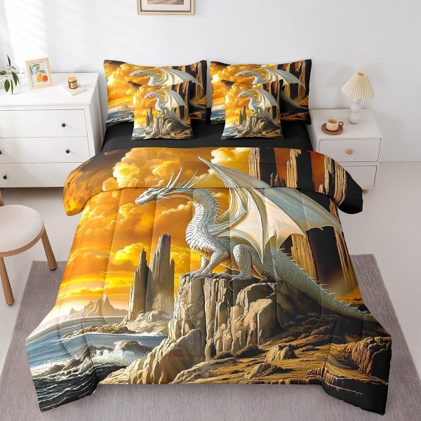 Castle Fairy Dragon Wolf Bedding Set,3D Western Wildlife Queen Comforter Set with Sheets for Kids Boys Girls Teens Room Decor,Magical Jungle Animal Bed in a Bag 7 Piece for Bedroom Living Room - Image 173