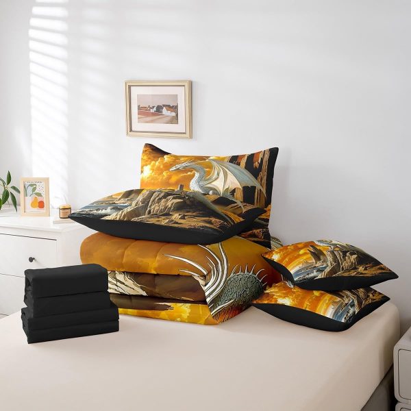 Castle Fairy Dragon Wolf Bedding Set,3D Western Wildlife Queen Comforter Set with Sheets for Kids Boys Girls Teens Room Decor,Magical Jungle Animal Bed in a Bag 7 Piece for Bedroom Living Room - Image 176