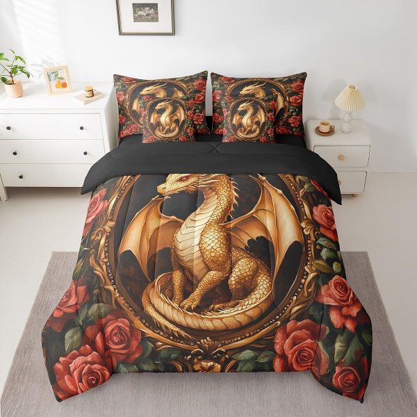 Castle Fairy Dragon Wolf Bedding Set,3D Western Wildlife Queen Comforter Set with Sheets for Kids Boys Girls Teens Room Decor,Magical Jungle Animal Bed in a Bag 7 Piece for Bedroom Living Room - Image 177