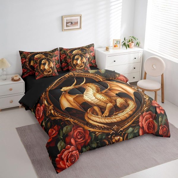 Castle Fairy Dragon Wolf Bedding Set,3D Western Wildlife Queen Comforter Set with Sheets for Kids Boys Girls Teens Room Decor,Magical Jungle Animal Bed in a Bag 7 Piece for Bedroom Living Room - Image 178
