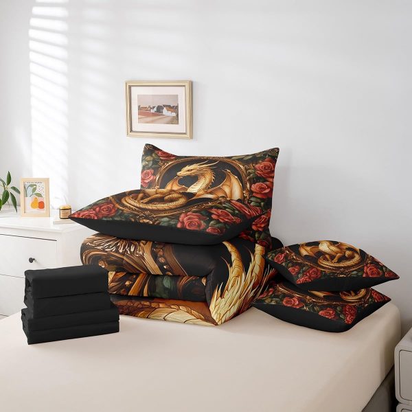 Castle Fairy Dragon Wolf Bedding Set,3D Western Wildlife Queen Comforter Set with Sheets for Kids Boys Girls Teens Room Decor,Magical Jungle Animal Bed in a Bag 7 Piece for Bedroom Living Room - Image 182
