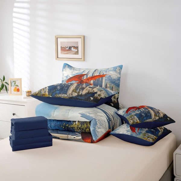Castle Fairy Dragon Wolf Bedding Set,3D Western Wildlife Queen Comforter Set with Sheets for Kids Boys Girls Teens Room Decor,Magical Jungle Animal Bed in a Bag 7 Piece for Bedroom Living Room - Image 188
