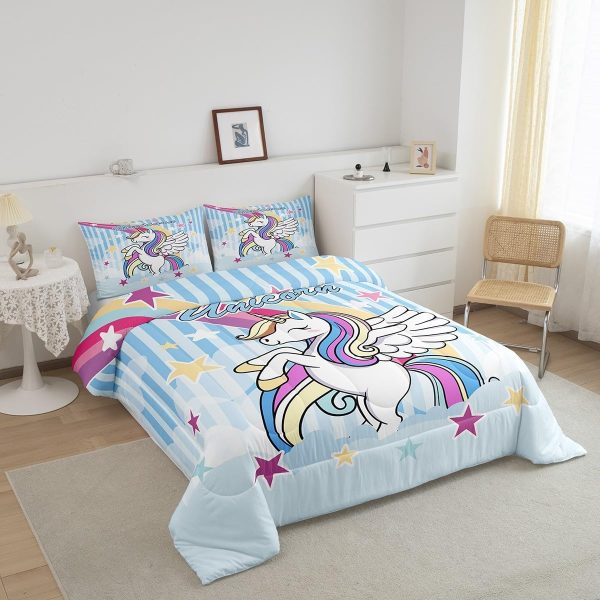 Cute Mermaid Comforter Set Twin Size,Kawaii Unicorn Duvet Insert for Kid Teen Boys Girls Room Decor,Cartoon Rainbow Stars Quilted Duvet,Fairy Tale Theme Quilt Cover with 1 Pillowcase - Image 44