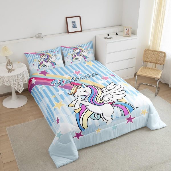 Cute Mermaid Comforter Set Twin Size,Kawaii Unicorn Duvet Insert for Kid Teen Boys Girls Room Decor,Cartoon Rainbow Stars Quilted Duvet,Fairy Tale Theme Quilt Cover with 1 Pillowcase - Image 45