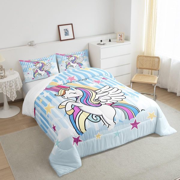 Cute Mermaid Comforter Set Twin Size,Kawaii Unicorn Duvet Insert for Kid Teen Boys Girls Room Decor,Cartoon Rainbow Stars Quilted Duvet,Fairy Tale Theme Quilt Cover with 1 Pillowcase - Image 46