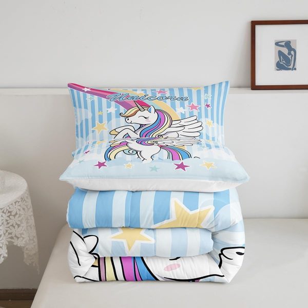 Cute Mermaid Comforter Set Twin Size,Kawaii Unicorn Duvet Insert for Kid Teen Boys Girls Room Decor,Cartoon Rainbow Stars Quilted Duvet,Fairy Tale Theme Quilt Cover with 1 Pillowcase - Image 47