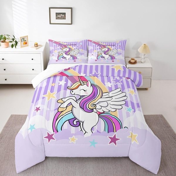 Cute Mermaid Comforter Set Twin Size,Kawaii Unicorn Duvet Insert for Kid Teen Boys Girls Room Decor,Cartoon Rainbow Stars Quilted Duvet,Fairy Tale Theme Quilt Cover with 1 Pillowcase - Image 49