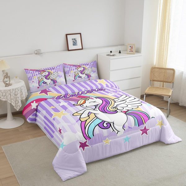 Cute Mermaid Comforter Set Twin Size,Kawaii Unicorn Duvet Insert for Kid Teen Boys Girls Room Decor,Cartoon Rainbow Stars Quilted Duvet,Fairy Tale Theme Quilt Cover with 1 Pillowcase - Image 50