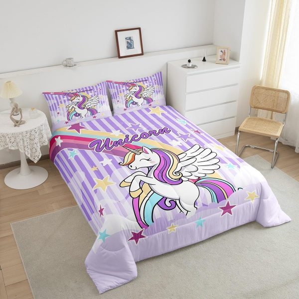 Cute Mermaid Comforter Set Twin Size,Kawaii Unicorn Duvet Insert for Kid Teen Boys Girls Room Decor,Cartoon Rainbow Stars Quilted Duvet,Fairy Tale Theme Quilt Cover with 1 Pillowcase - Image 51