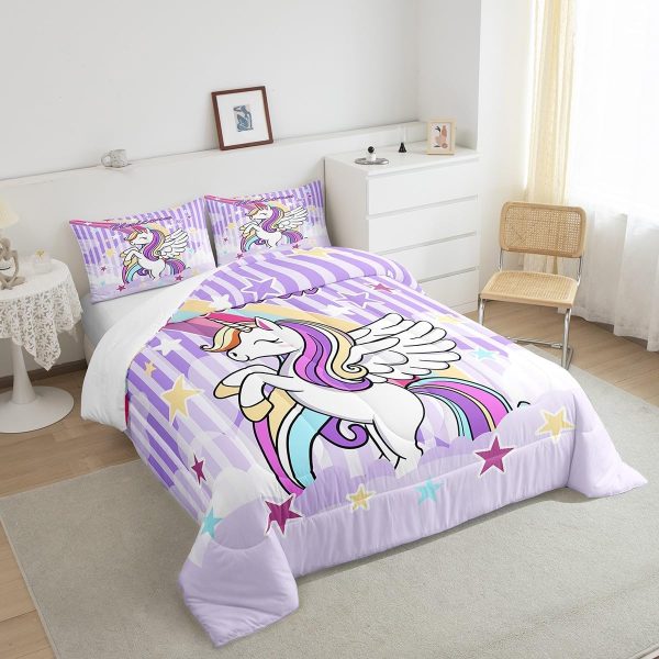 Cute Mermaid Comforter Set Twin Size,Kawaii Unicorn Duvet Insert for Kid Teen Boys Girls Room Decor,Cartoon Rainbow Stars Quilted Duvet,Fairy Tale Theme Quilt Cover with 1 Pillowcase - Image 52