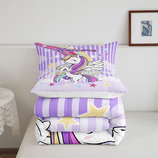 Cute Mermaid Comforter Set Twin Size,Kawaii Unicorn Duvet Insert for Kid Teen Boys Girls Room Decor,Cartoon Rainbow Stars Quilted Duvet,Fairy Tale Theme Quilt Cover with 1 Pillowcase - Image 53